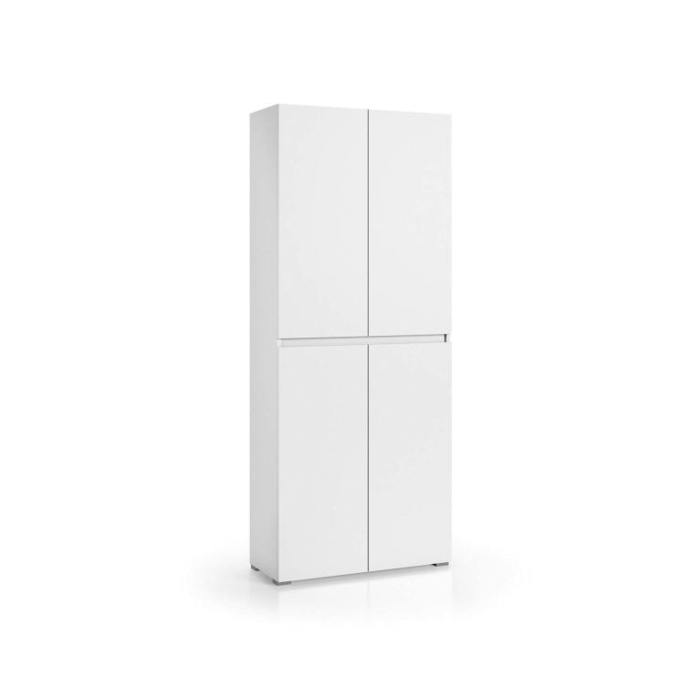 Armadio multiuso grande Bacopa, Scarpiera con ripiani regolabili, Mobile porta scarpe a 4 ante, 100% Made in Italy, 80x37h195 cm, Bianco