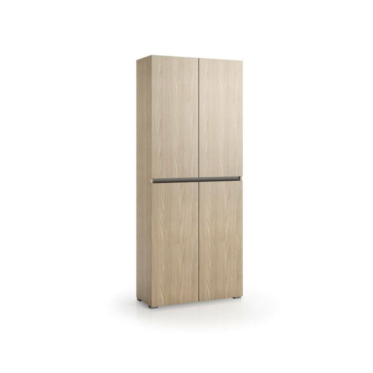 Armadio multiuso grande Bacopa, Scarpiera con ripiani regolabili, Mobile porta scarpe a 4 ante, 100% Made in Italy, 80x37h195 cm, Olmo
