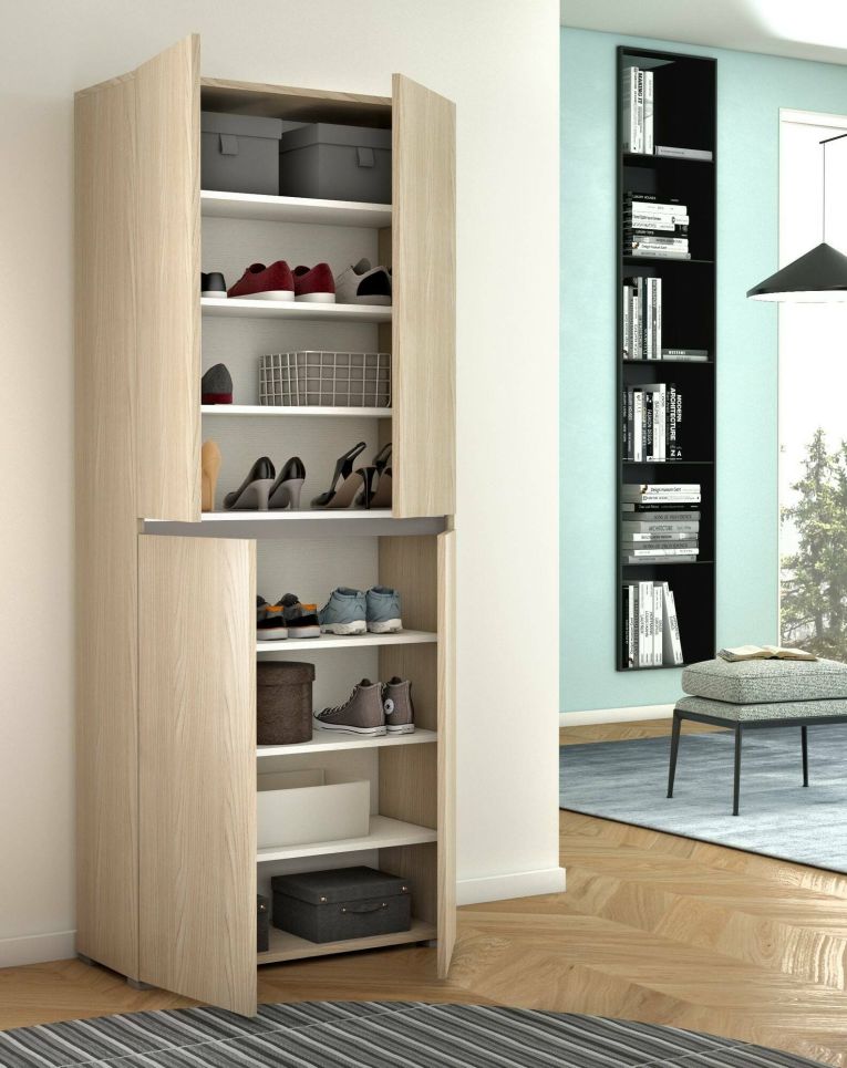 Armadio multiuso grande Bacopa, Scarpiera con ripiani regolabili, Mobile porta scarpe a 4 ante, 100% Made in Italy, 80x37h195 cm, Olmo
