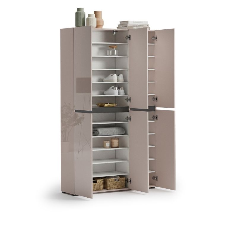 Armadio Multiuso Grande Beige Cassetti 20 Ripiani 120x200h cm, 3 Ante - Sotto