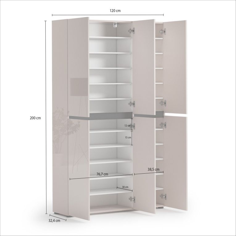 Armadio Multiuso Grande Beige Cassetti 20 Ripiani 120x200h cm, 3 Ante - Sotto