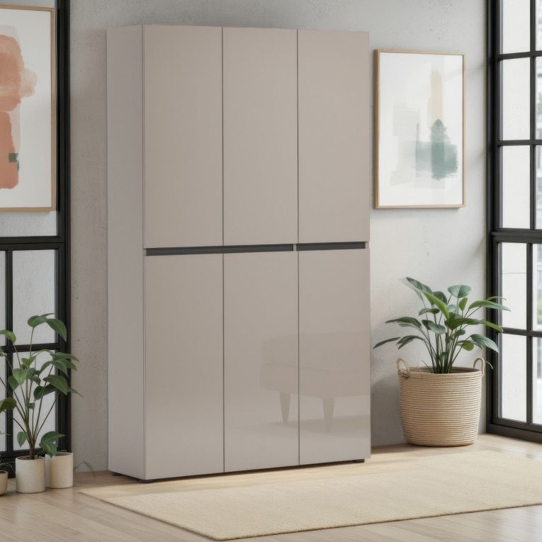 Armadio Multiuso Grande Beige Cassetti 20 Ripiani 120x200h cm, 3 Ante - Sotto