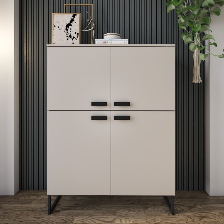 Armadio Multiuso Grande Beige Nero 6 Ripiani 4 Ante 108x144h cm, 8 Vani - Gaiarine
