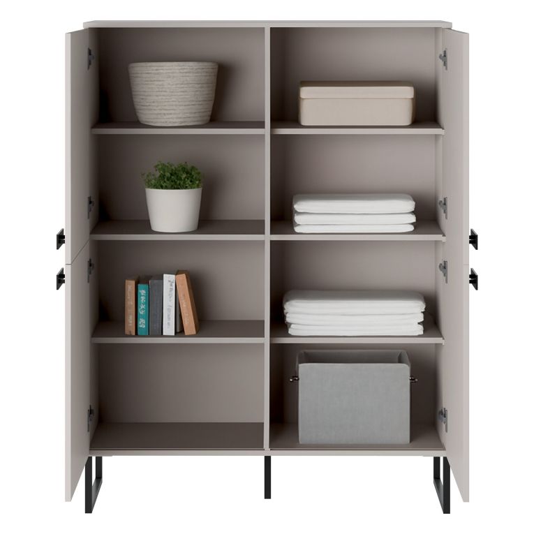 Armadio Multiuso Grande Beige Nero 6 Ripiani 4 Ante 108x144h cm, 8 Vani - Gaiarine