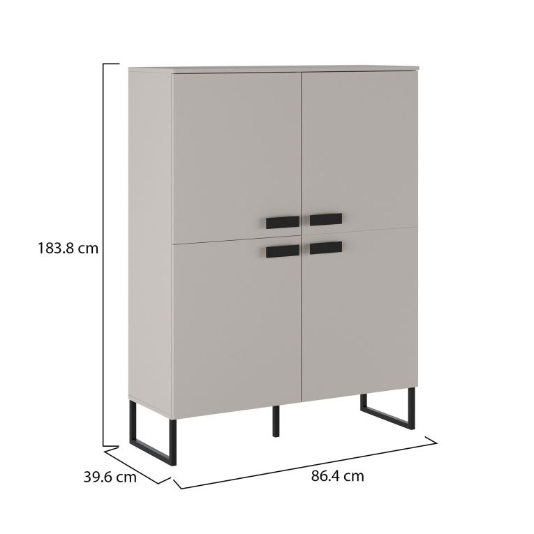 Armadio Multiuso Grande Beige Nero 6 Ripiani 4 Ante 108x144h cm, 8 Vani - Gaiarine