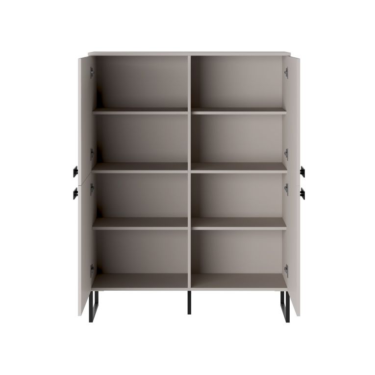Armadio Multiuso Grande Beige Nero 6 Ripiani 4 Ante 108x144h cm, 8 Vani - Gaiarine
