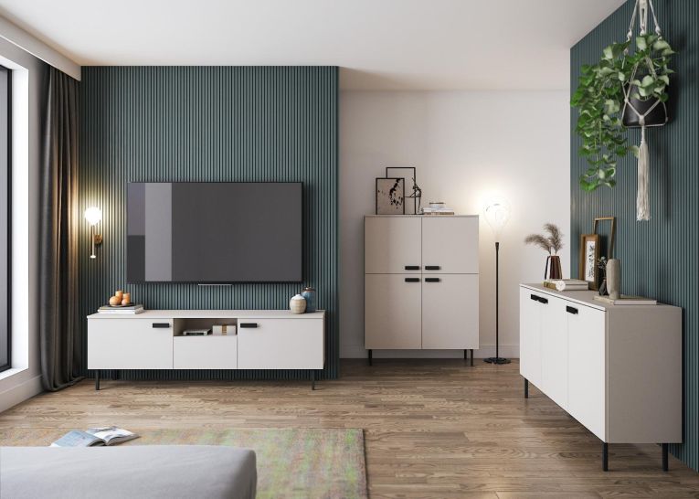 Armadio Multiuso Grande Beige Nero 6 Ripiani 4 Ante 108x144h cm, 8 Vani - Gaiarine