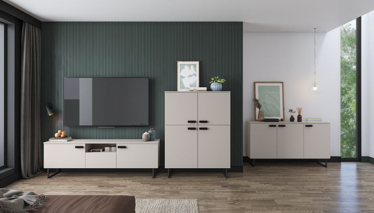 Armadio Multiuso Grande Beige Nero 6 Ripiani 4 Ante 108x144h cm, 8 Vani - Gaiarine