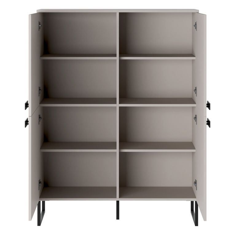 Armadio Multiuso Grande Beige Nero 6 Ripiani 4 Ante 108x144h cm, 8 Vani - Gaiarine