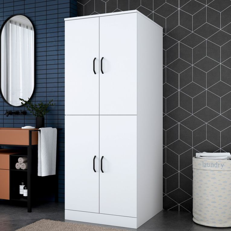 Armadio Multiuso Grande Bianco 2 Ripiani 4 Ante 70x182h cm, Apertura Battente - Sarre