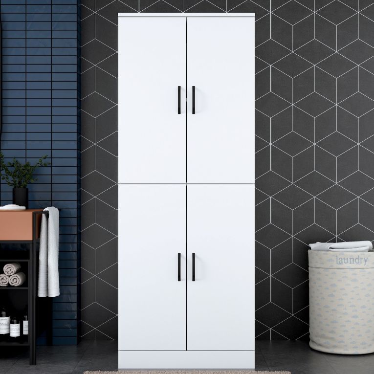 Armadio Multiuso Grande Bianco 2 Ripiani 4 Ante 70x182h cm, Apertura Battente - Sarre