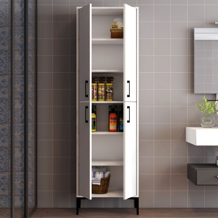 Armadio Multiuso Grande Bianco 6 Ripiani 4 Ante 60x200h cm, Apertura Battente - Laino