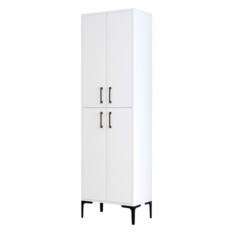 Armadio Multiuso Grande Bianco 6 Ripiani 4 Ante 60x200h cm, Apertura Battente - Laino