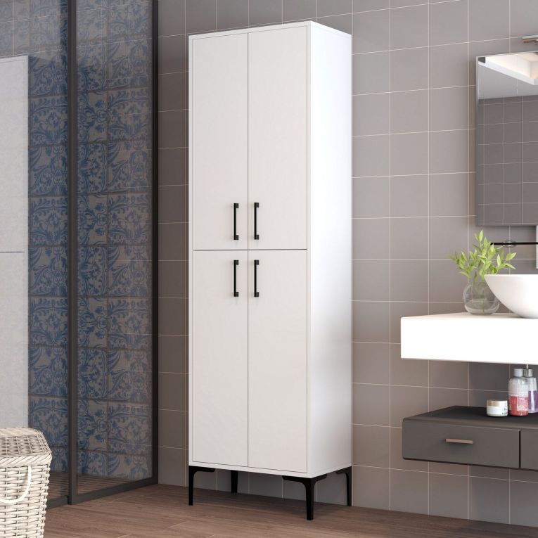 Armadio Multiuso Grande Bianco 6 Ripiani 4 Ante 60x200h cm, Apertura Battente - Laino