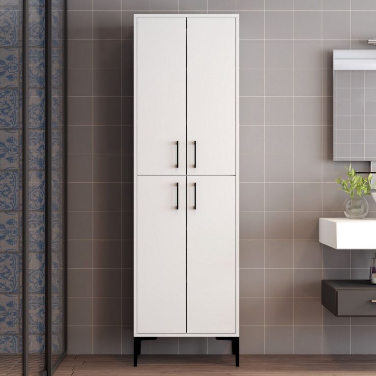Armadio Multiuso Grande Bianco 6 Ripiani 4 Ante 60x200h cm, Apertura Battente - Laino