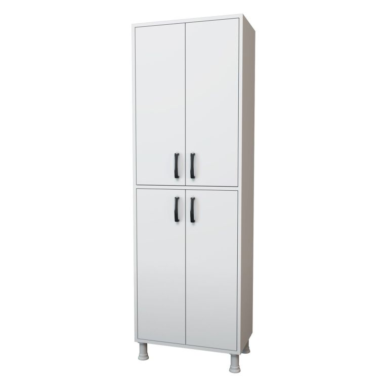 Armadio Multiuso Grande Bianco 6 Ripiani 4 Ante 63x191h cm, Apertura Battente - Medesano