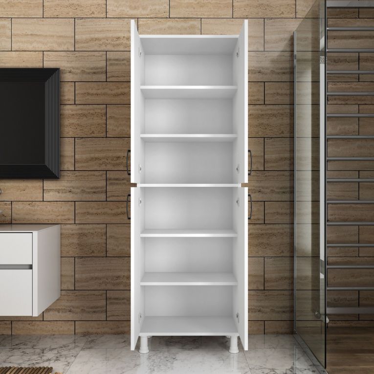 Armadio Multiuso Grande Bianco 6 Ripiani 4 Ante 63x191h cm, Apertura Battente - Medesano