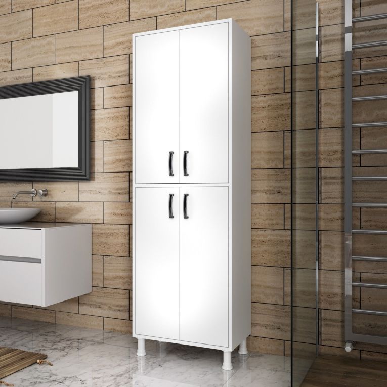 Armadio Multiuso Grande Bianco 6 Ripiani 4 Ante 63x191h cm, Apertura Battente - Medesano