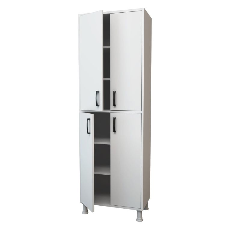Armadio Multiuso Grande Bianco 6 Ripiani 4 Ante 63x191h cm, Apertura Battente - Medesano