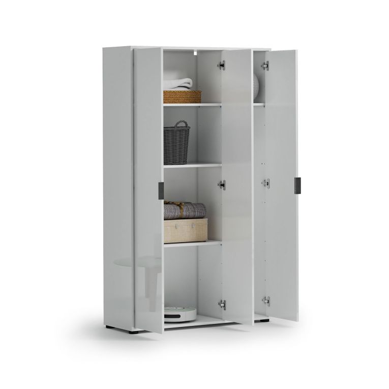 Armadio Multiuso Grande Bianco Lucido 4 Ripiani Cassetti 106.9x180h cm, 6 Vani - Teolo