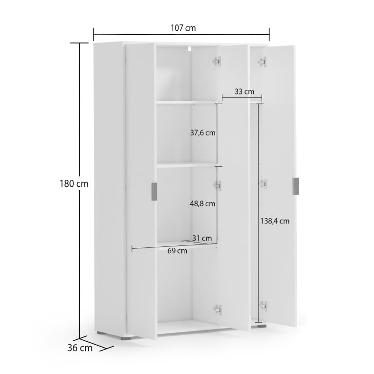 Armadio Multiuso Grande Bianco Lucido 4 Ripiani Cassetti 106.9x180h cm, 6 Vani - Teolo