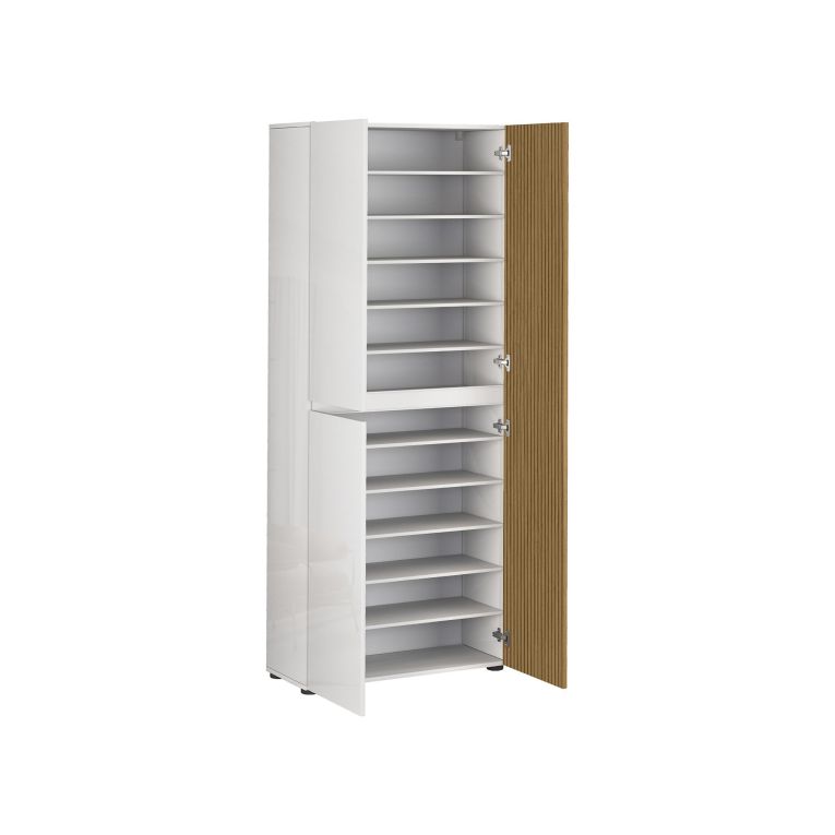 Armadio Multiuso Grande Bianco Lucido Marrone Rovere Cassetti 10 Ripiani 80x200h cm, 3 Ante - Palasio