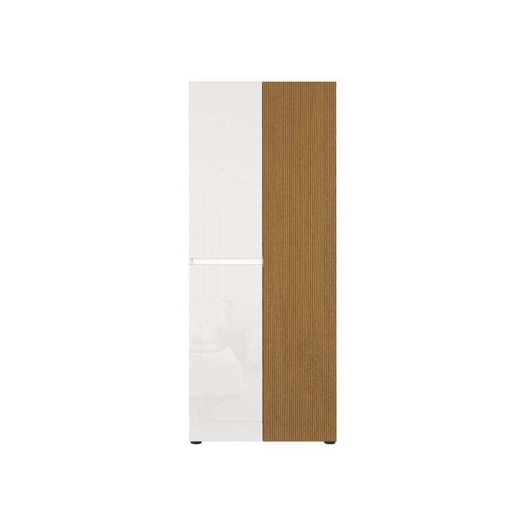 Armadio Multiuso Grande Bianco Lucido Marrone Rovere Cassetti 10 Ripiani 80x200h cm, 3 Ante - Palasio