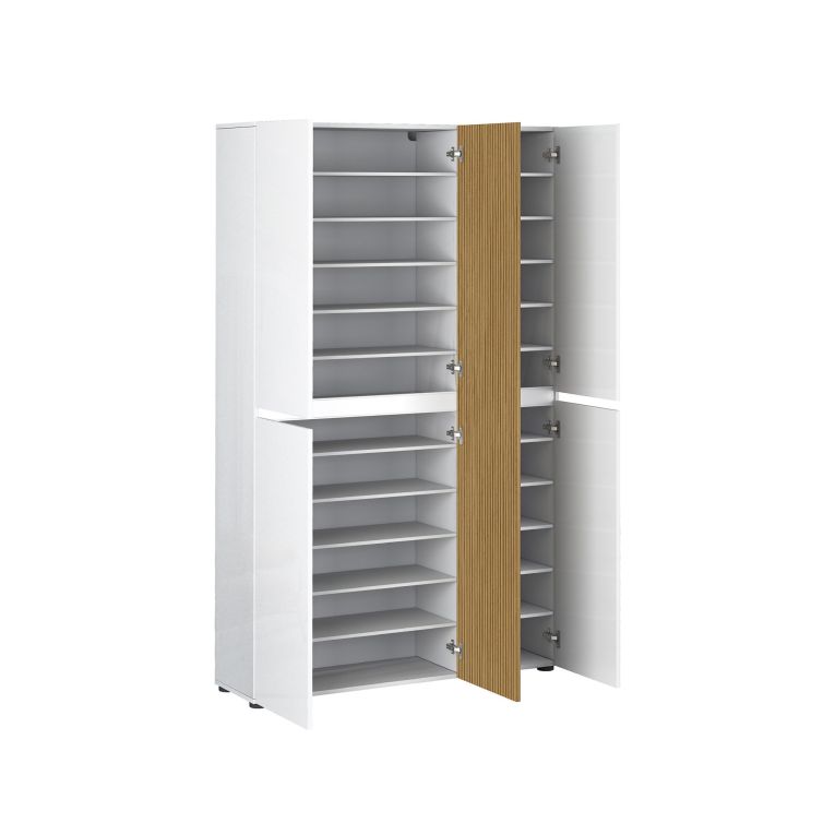 Armadio Multiuso Grande Bianco Lucido Marrone Rovere Cassetti 20 Ripiani 120x200h cm, 5 Ante - Palasio
