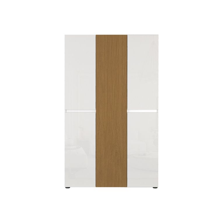 Armadio Multiuso Grande Bianco Lucido Marrone Rovere Cassetti 20 Ripiani 120x200h cm, 5 Ante - Palasio