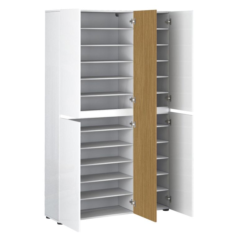 Armadio Multiuso Grande Bianco Lucido Marrone Rovere Cassetti 20 Ripiani 120x200h cm, 5 Ante - Palasio