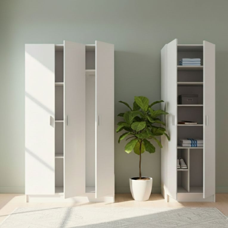 Armadio Multiuso Grande Bianco Modulabile 10 Ripiani 168x180h cm, 5 Ante - Tergu