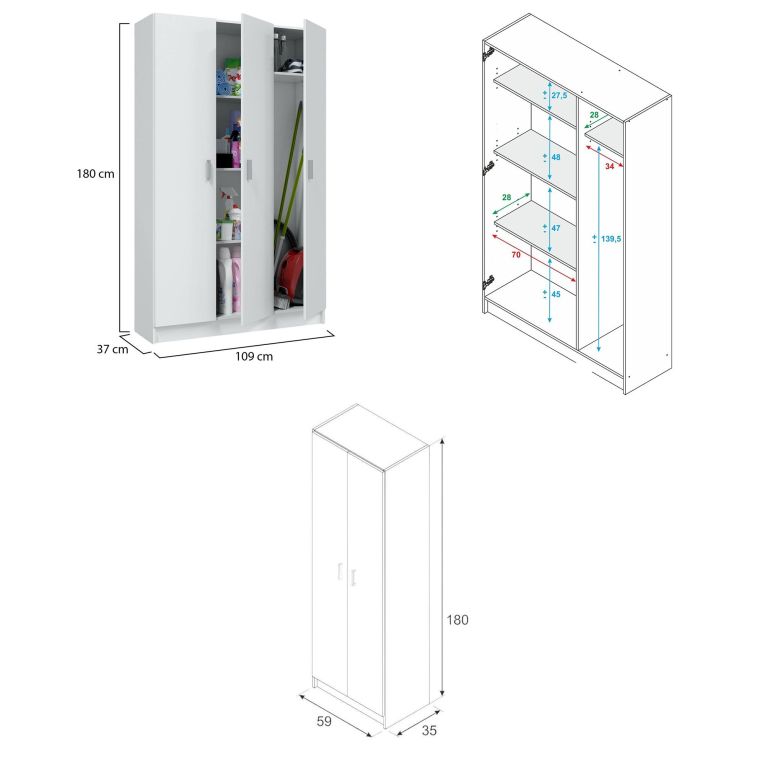 Armadio Multiuso Grande Bianco Modulabile 10 Ripiani 168x180h cm, 5 Ante - Tergu