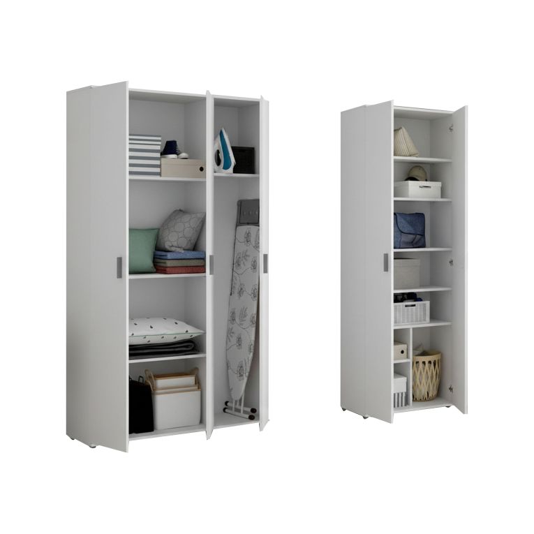 Armadio Multiuso Grande Bianco Modulabile 10 Ripiani 177x190h cm, 5 Ante - Brumano