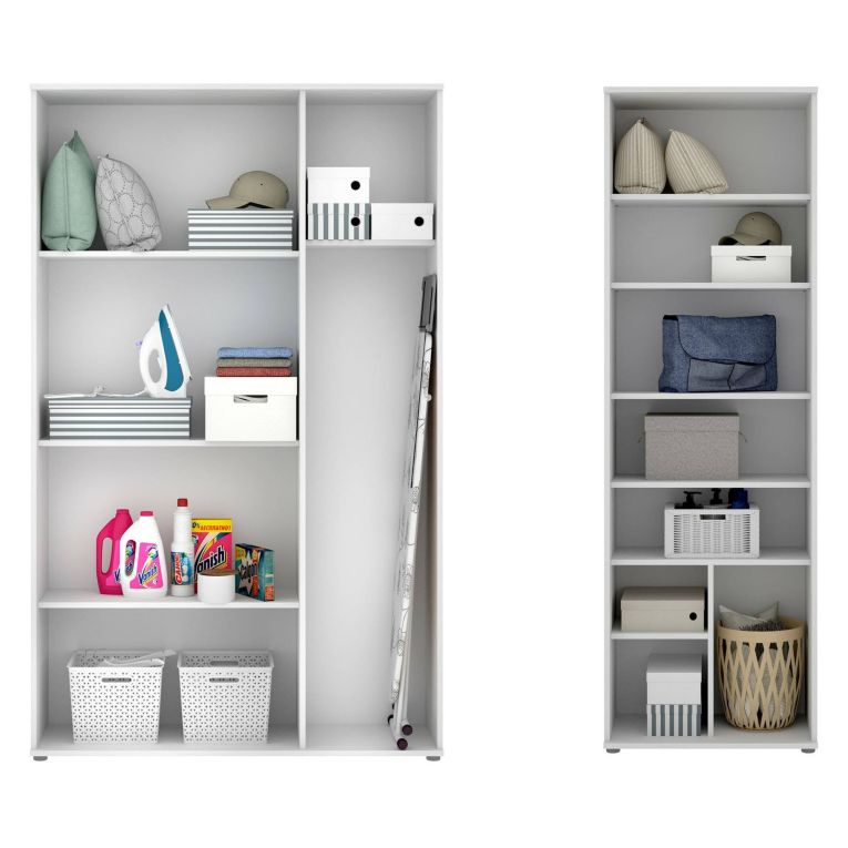 Armadio Multiuso Grande Bianco Modulabile 10 Ripiani 177x190h cm, 5 Ante - Brumano