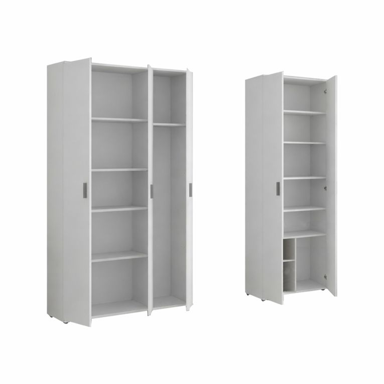 Armadio Multiuso Grande Bianco Modulabile 10 Ripiani 177x190h cm, 5 Ante - Brumano