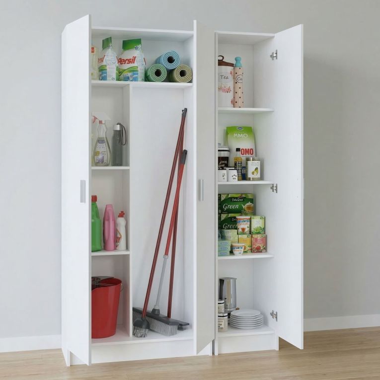 Armadio Multiuso Grande Bianco Modulabile 6 Ripiani 110x180h cm, 3 Ante - Soave