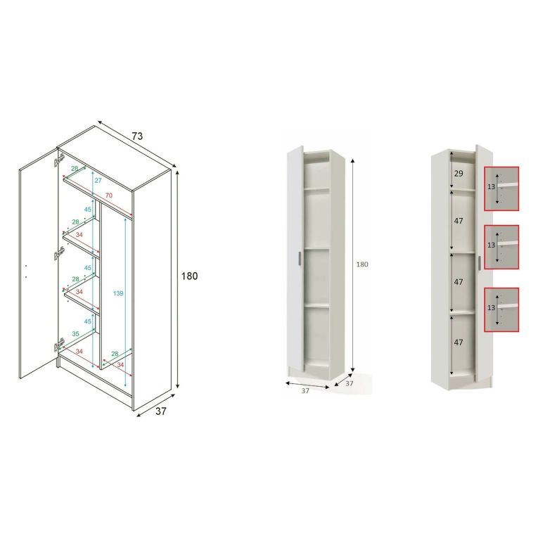 Armadio Multiuso Grande Bianco Modulabile 6 Ripiani 110x180h cm, 3 Ante - Soave