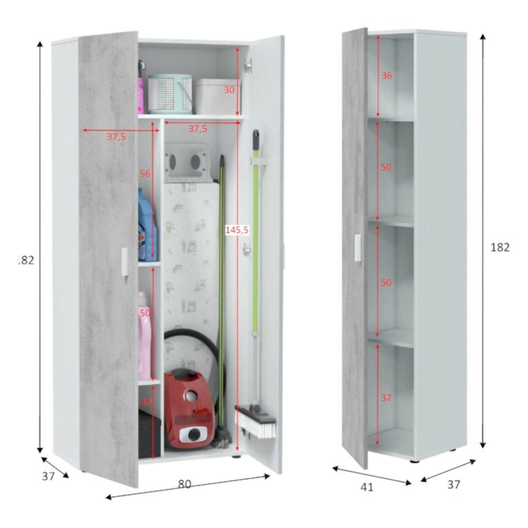 Armadio Multiuso Grande Bianco Modulabile 6 Ripiani 121x182h cm, 3 Ante - Valdaora