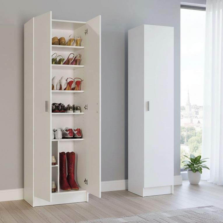 Armadio Multiuso Grande Bianco Modulabile 6 Ripiani 96x180h cm, 3 Ante - Molteno