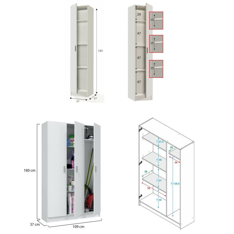 Armadio Multiuso Grande Bianco Modulabile 7 Ripiani 146x180h cm, 4 Ante - Sinnai
