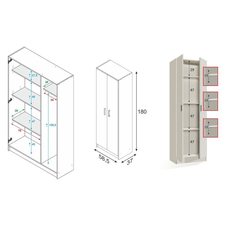 Armadio Multiuso Grande Bianco Modulabile 7 Ripiani 168x180h cm, 5 Ante - Melegari