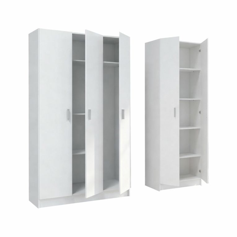 Armadio Multiuso Grande Bianco Modulabile 7 Ripiani 168x180h cm, 5 Ante - Melegari