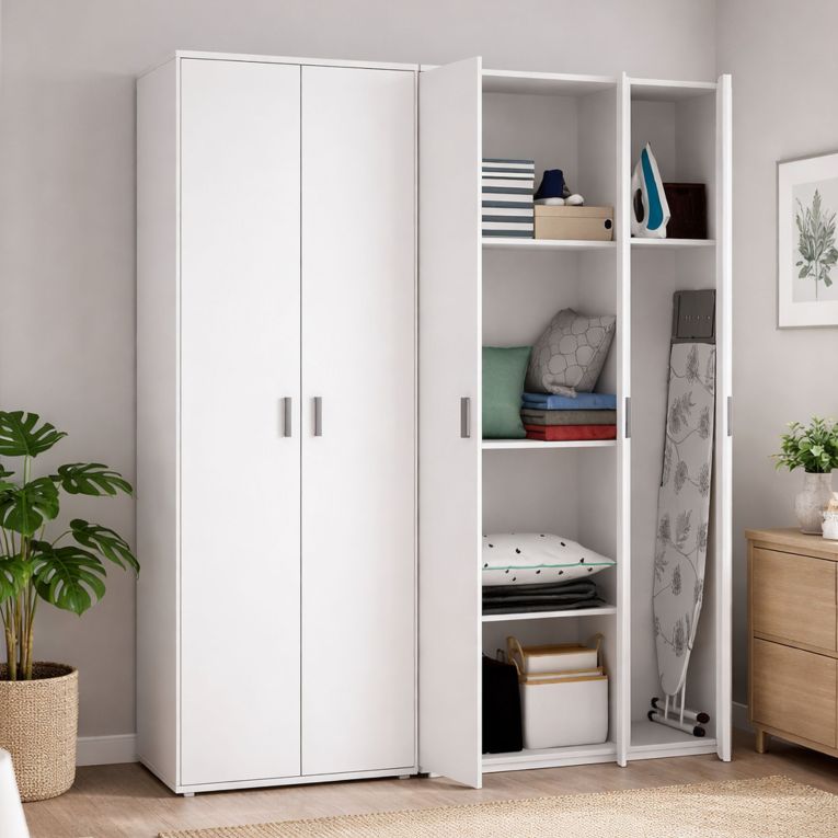 Armadio Multiuso Grande Bianco Modulabile 7 Ripiani 177x190h cm, 5 Ante - Rosarno