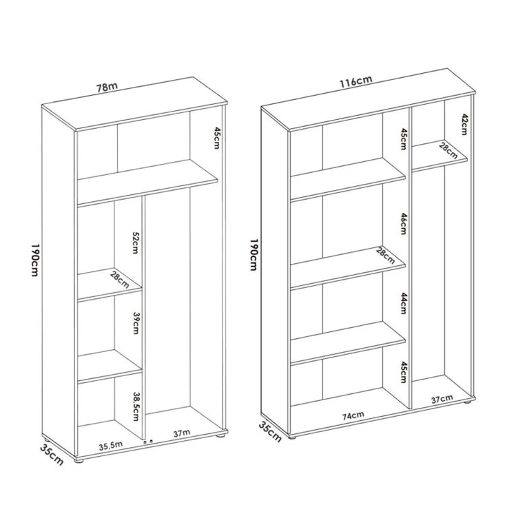 Armadio Multiuso Grande Bianco Modulabile 7 Ripiani 194x190h cm, 5 Ante - Velate