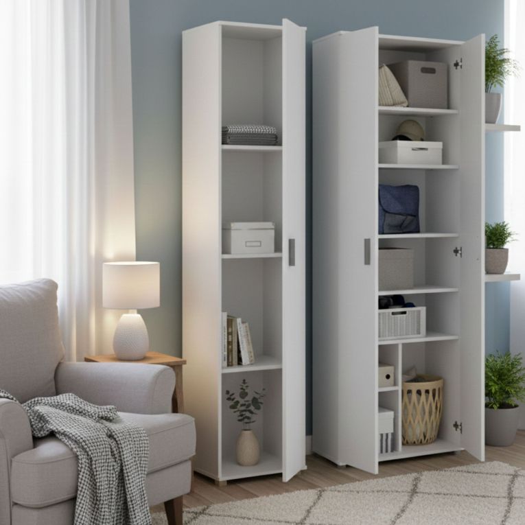 Armadio Multiuso Grande Bianco Modulabile 9 Ripiani 100x190h cm, 3 Ante - Casciano