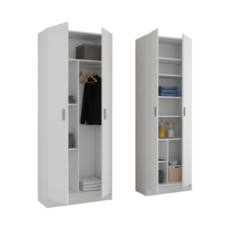 Armadio Multiuso Grande Bianco Modulabile 9 Ripiani 132x180h cm, 4 Ante - Dairago