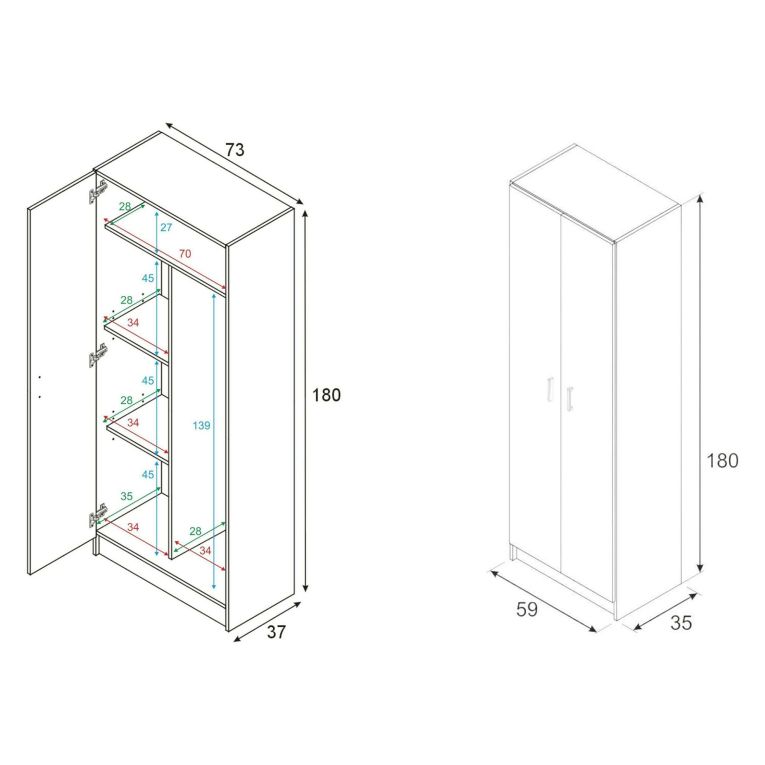 Armadio Multiuso Grande Bianco Modulabile 9 Ripiani 132x180h cm, 4 Ante - Dairago