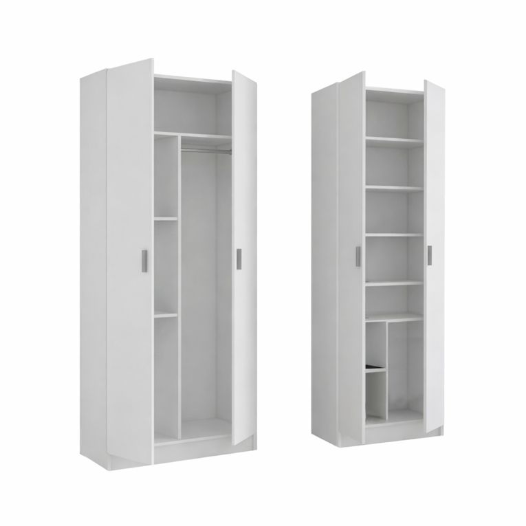 Armadio Multiuso Grande Bianco Modulabile 9 Ripiani 132x180h cm, 4 Ante - Dairago