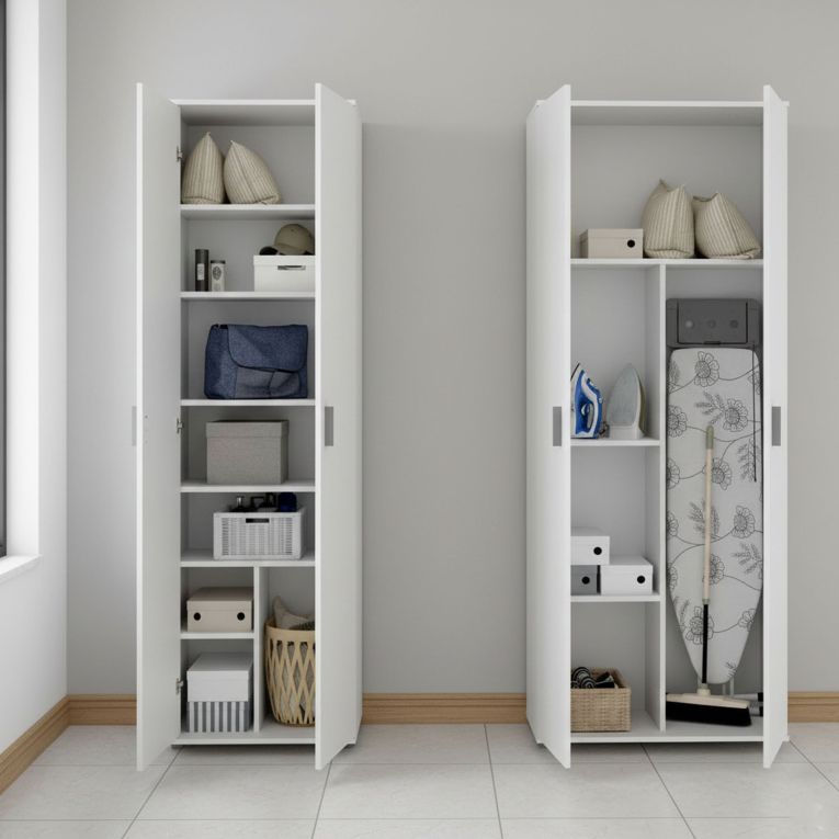 Armadio Multiuso Grande Bianco Modulabile 9 Ripiani 139x190h cm, 4 Ante - Veruno