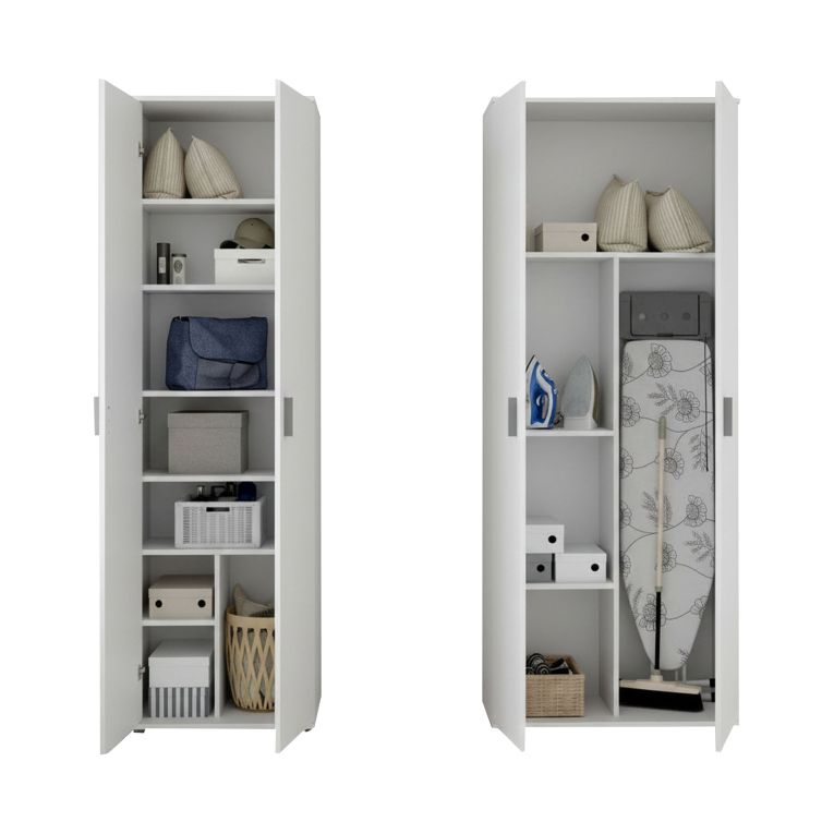 Armadio Multiuso Grande Bianco Modulabile 9 Ripiani 139x190h cm, 4 Ante - Veruno